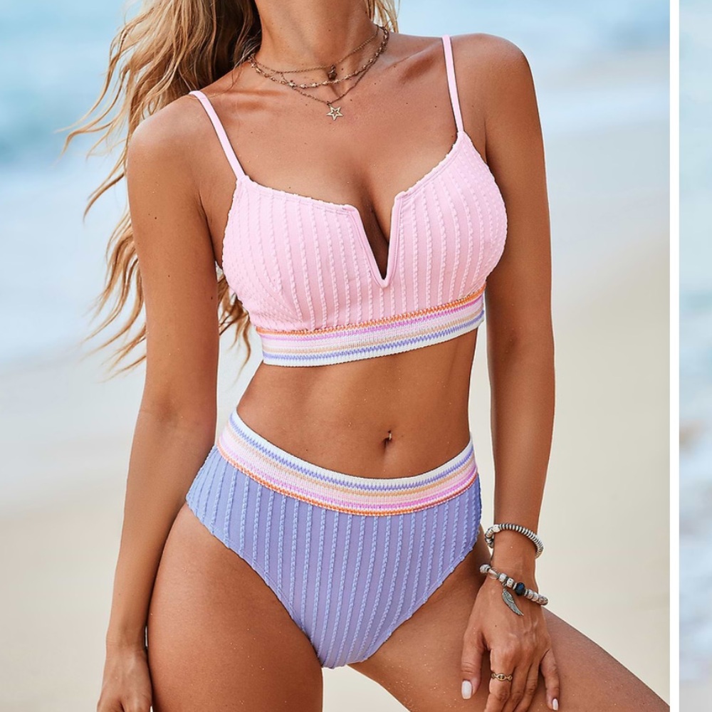 Cupshe Pink and Purple Striped Bikini